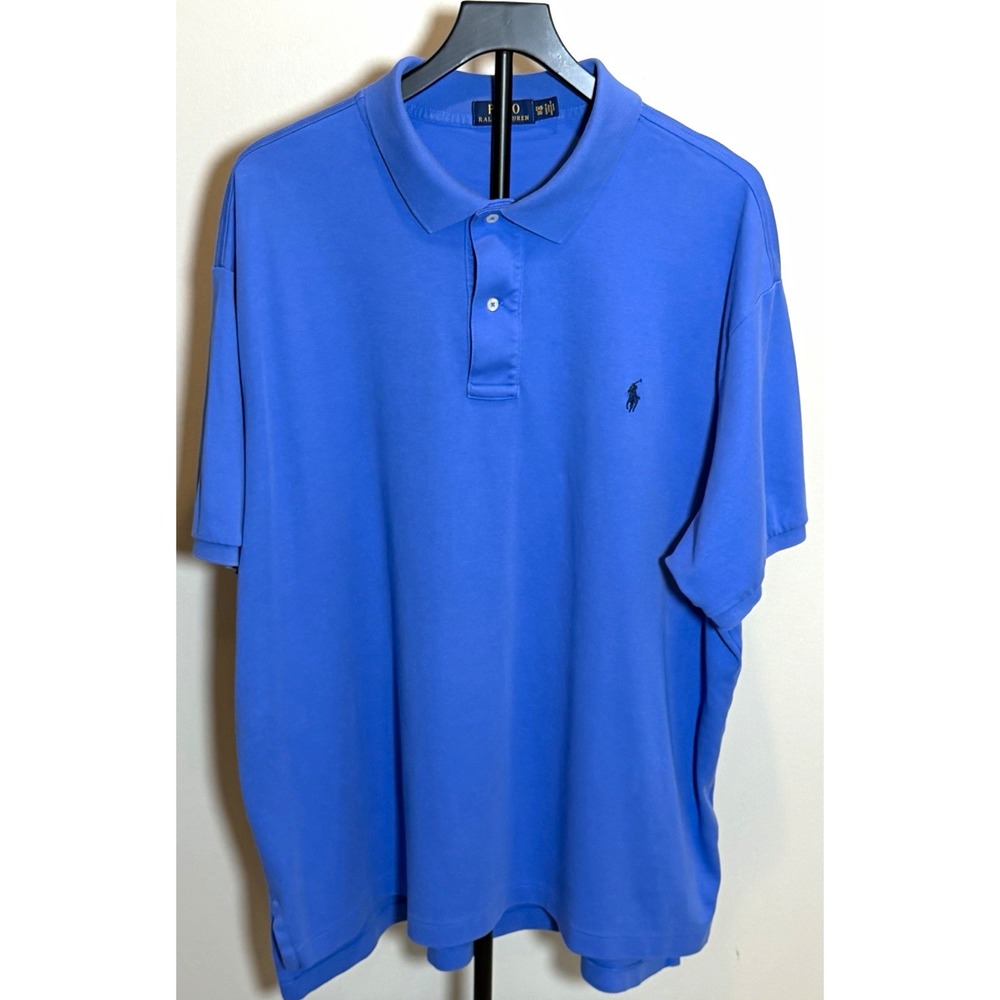 Polo Ralph Lauren Blue Solid Polo Shirt Men's 2XL Short Sleeve Cotton Logo Soft